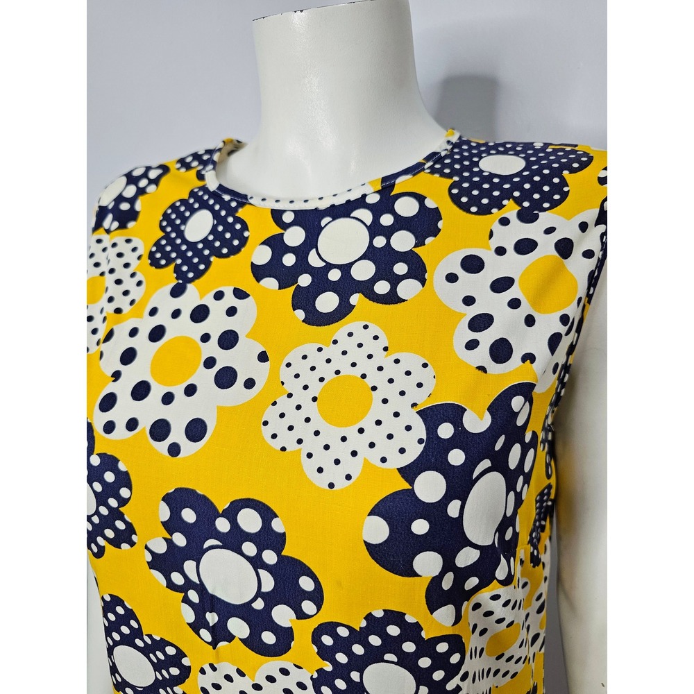 Vintage 1960s Yellow and Blue MOD Floral Romper with Skort